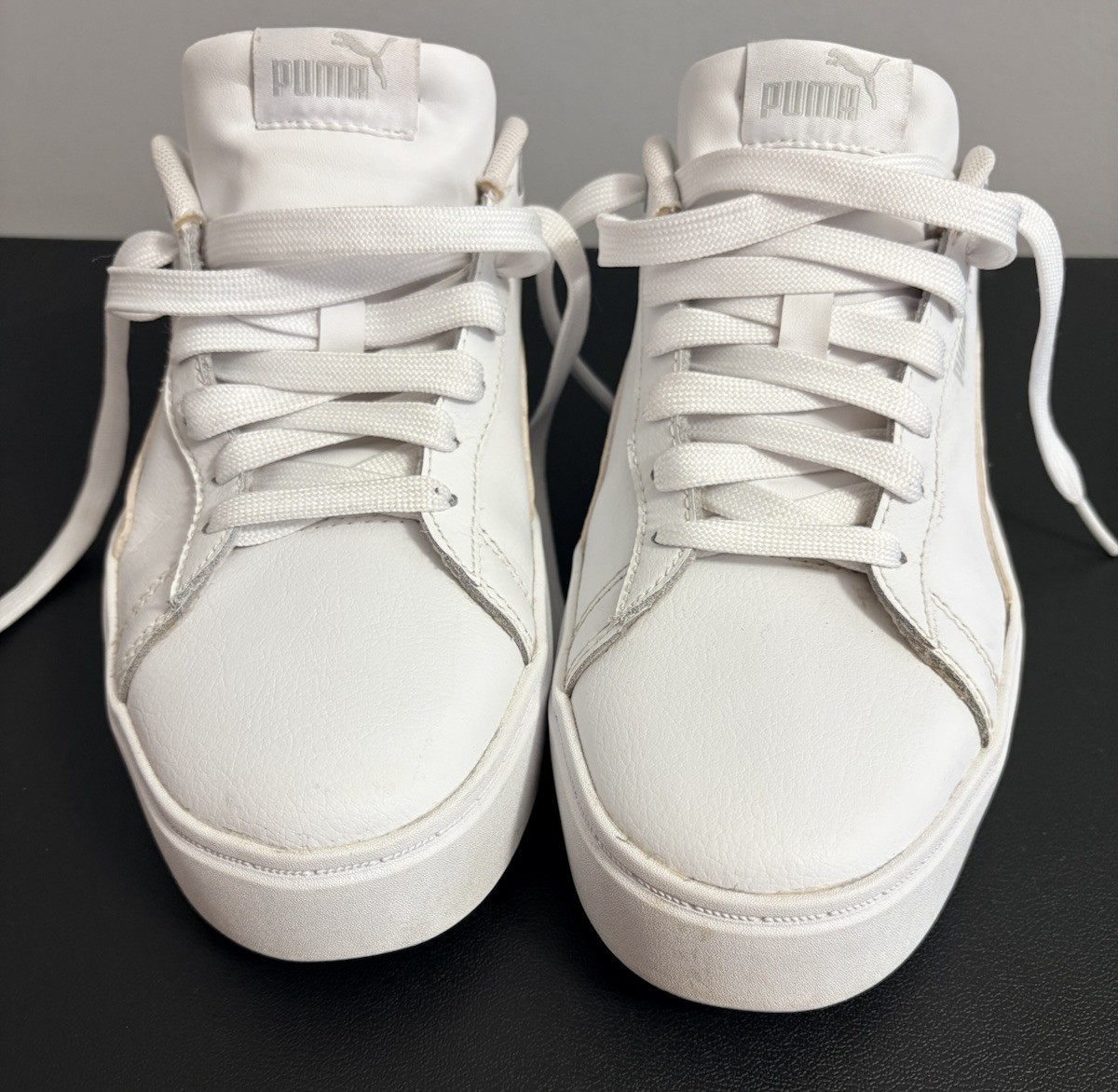 Size 8.5 - Puma Smash Platform White Sneakers