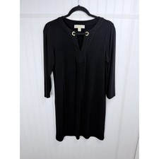 Womens M Michael Kors Dress Jersey Gold Grommet Shift 3/4 Sleeve LBD Preppy