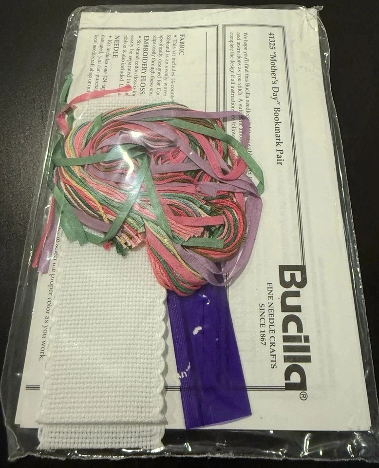 Bucilla Counted Cross Stitch Mother's Day Embroidery Bookmark Pair Kit VTG 1996 - Image 2 of 2