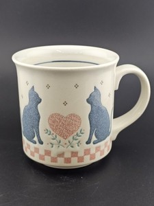 Vintage Hand Crafted Goto Arita Japan Cat Mug Blue Cats Heart Stoneware Cup