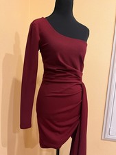 Windsor Asymmetrical Sleeve Deep Garnet Sophisticated Mini Dress