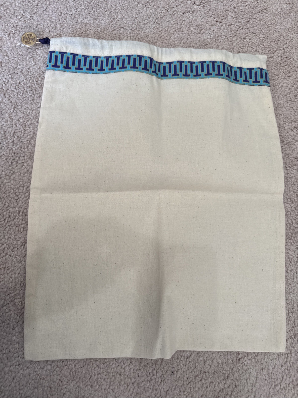 Tory Burch Bag Canvas Dust Cover 12x15” Raw Drawstring Logo Gold Signature Beige thumbnail 3