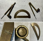 2 Vintage Old School Helix Brass Drawing Compasses & Protractor Made In England