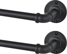 2 Pack Industrial Curtain Rods for Windows 28 to 48 Inches,5/8 In Diameter,Black