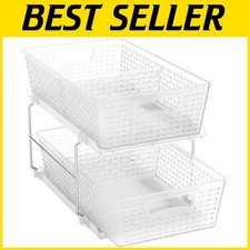 Clear Plastic Bathroom Organizer Tray with Sliding Drawer