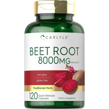 USDA Organic Extra Strength Beet Root 20:1 Extract 8000 mg Strength 120 Capsules