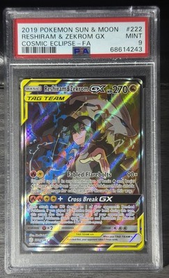 Reshiram & Zekrom GX (Full Art) 222/236 Sm-Cosmic Eclipse Holo for