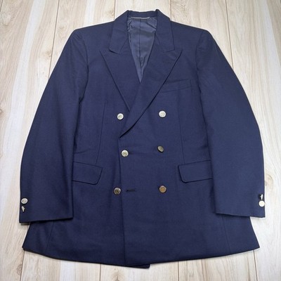 Chester Barrie Savile Row Double Breasted Flannel Wool Blazer Mens 40R Navy