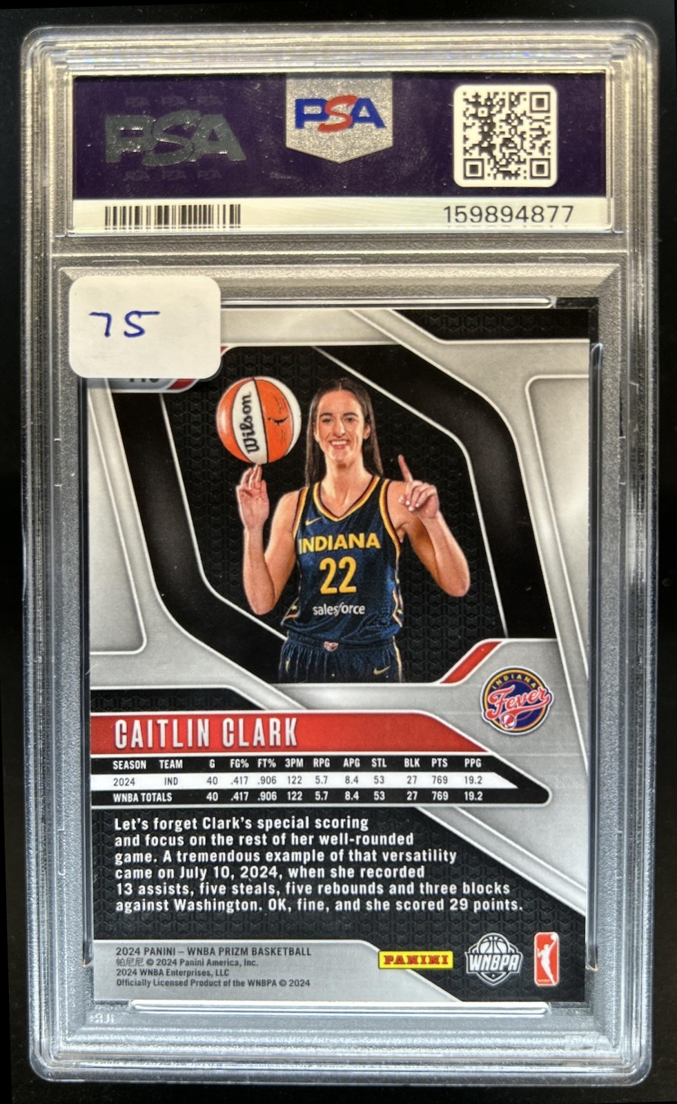 2024 Panini WNBA Prizm Caitlin Clark Ice Rookie RC #145 Fever PSA 8 view 2