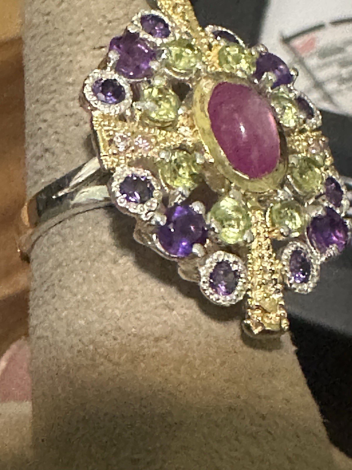 925 Sterling Silver Ring Ruby Amethyst Peridot Ge… - image 3
