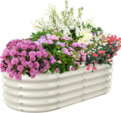 17'' Tall Elevated Oval Metal Raised Garden Bed - 4Ft X 2Ft in Size and 0.8MM Thi