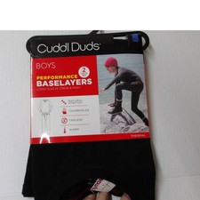 Cuddl Duds Boys XL Baselayers Thermal Long Sleeve Crew Pant Set Black/ 26153