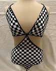 Womens Checker Swimsuit Cut Out Sides Snap Crotch Dancer Stripper Club Concert — photo 3