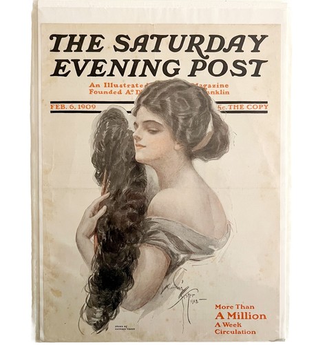 Saturday Evening Post Cover 1909 Harrison Fisher Lithograph Print Art HM1G - Picture 2 of 2