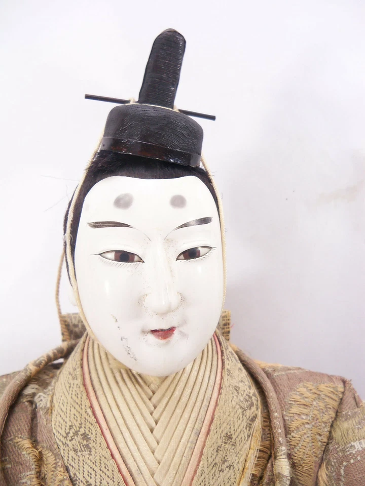 Antique Gofun Meiji Period (1868-1912) Hina Japanese Emperor and Empress Dolls - Image 3 of 4