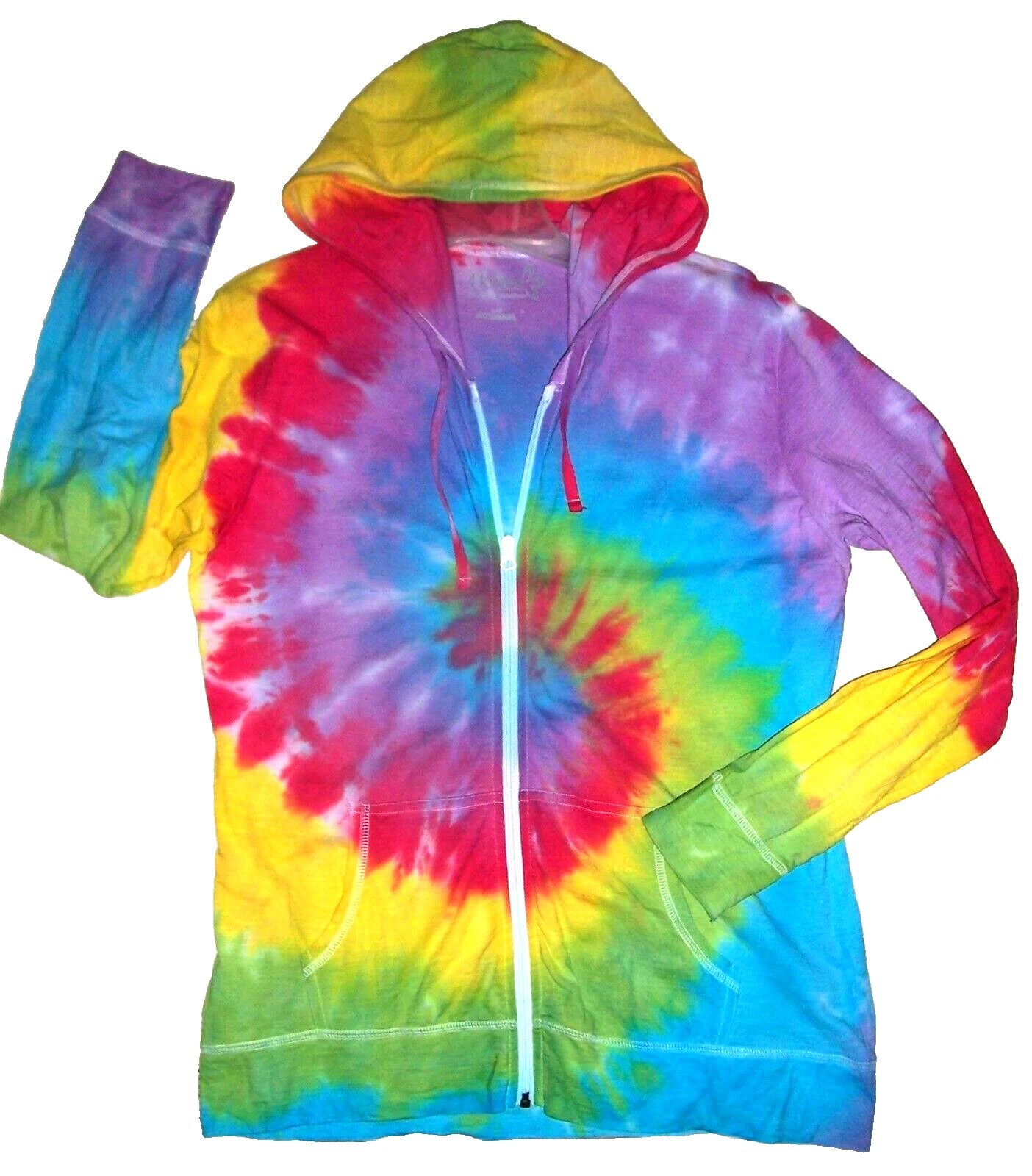 LG HOODIE SHIRT JACKET TIE DYE WOMEN "DEFECT" LAVENDER AQUA RED 12 14 SLUB HANES