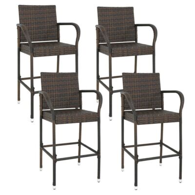 Set of Wicker Rattan Bar Stool Set Outdoor Indoor Patio Stools
