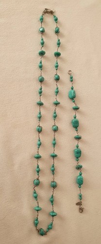 Monet signierte Vintage gefälschte türkis- und silberfarbene Halskette und Armband...