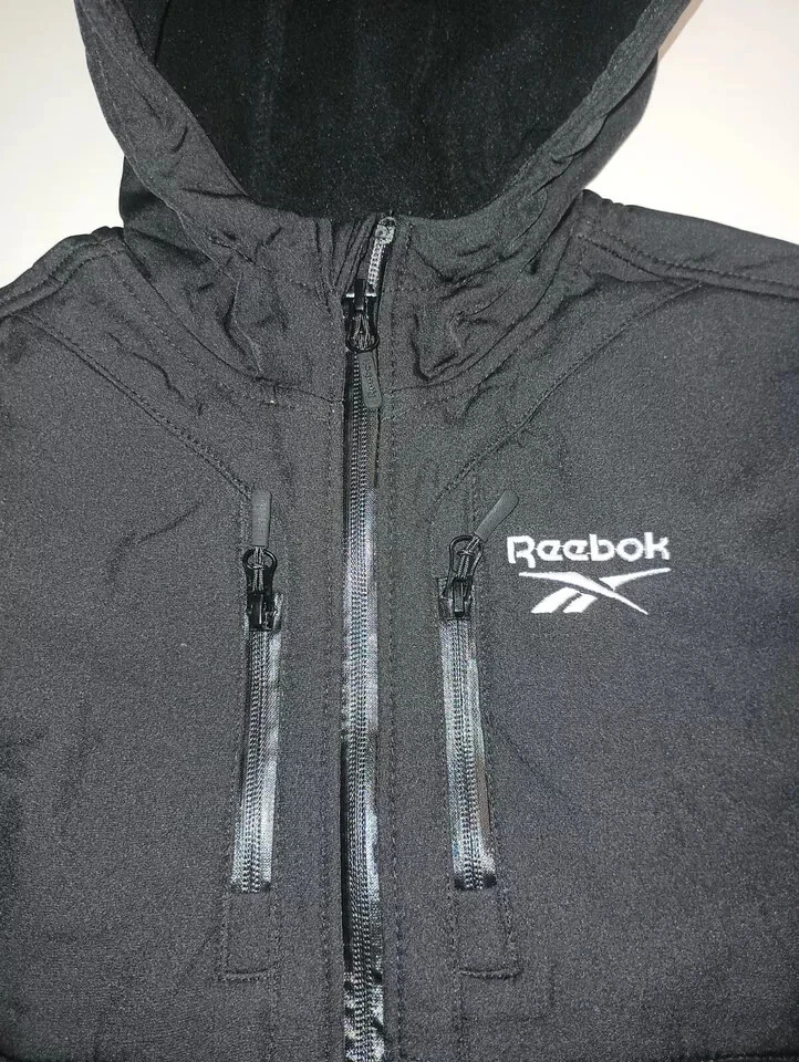 Reebok Boys Soft Shell Zip Up Hoodie Jacket Zipper Pockets Logo Black Sz 7 B002 - Image 3 of 4