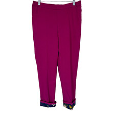 Isaac Mizrahi Women's Regular 24/7 Stretch Pants with Printed Cuff Wine Size 8