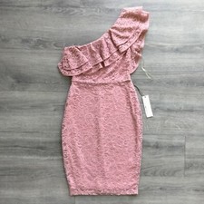 NWT Haute Monde Mauve Pink One Shoulder Lace Dress Size Small Lined