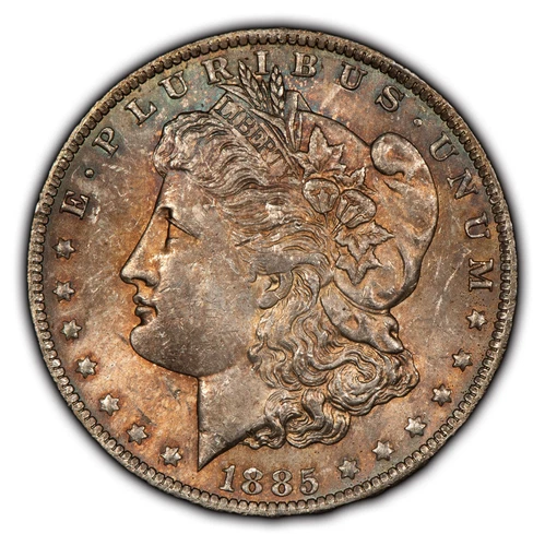 1885-O $1 Morgan Silver Dollar - Luster - Neon Rainbow Toning - BU - SKU-D3393