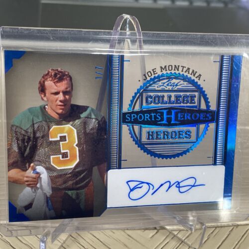 JOE MONTANA 2024 LEAF METAL SPORTS HEROES COLLEGE HEROES CLEAR BLUE # 1/7 AUTO🔥 - Picture 1 of 2