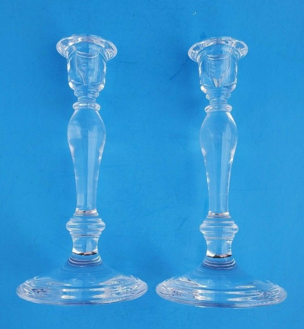 TIFFANY & CO CRYSTAL CLASSIC CANDLESTICKS, ELEGANT PAIR SIGNED