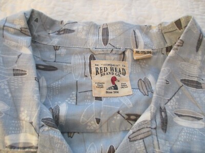 Red Head Men's 3XL Button Up Shirt Blue Grey Short Sleeve Surfboard Cotton
