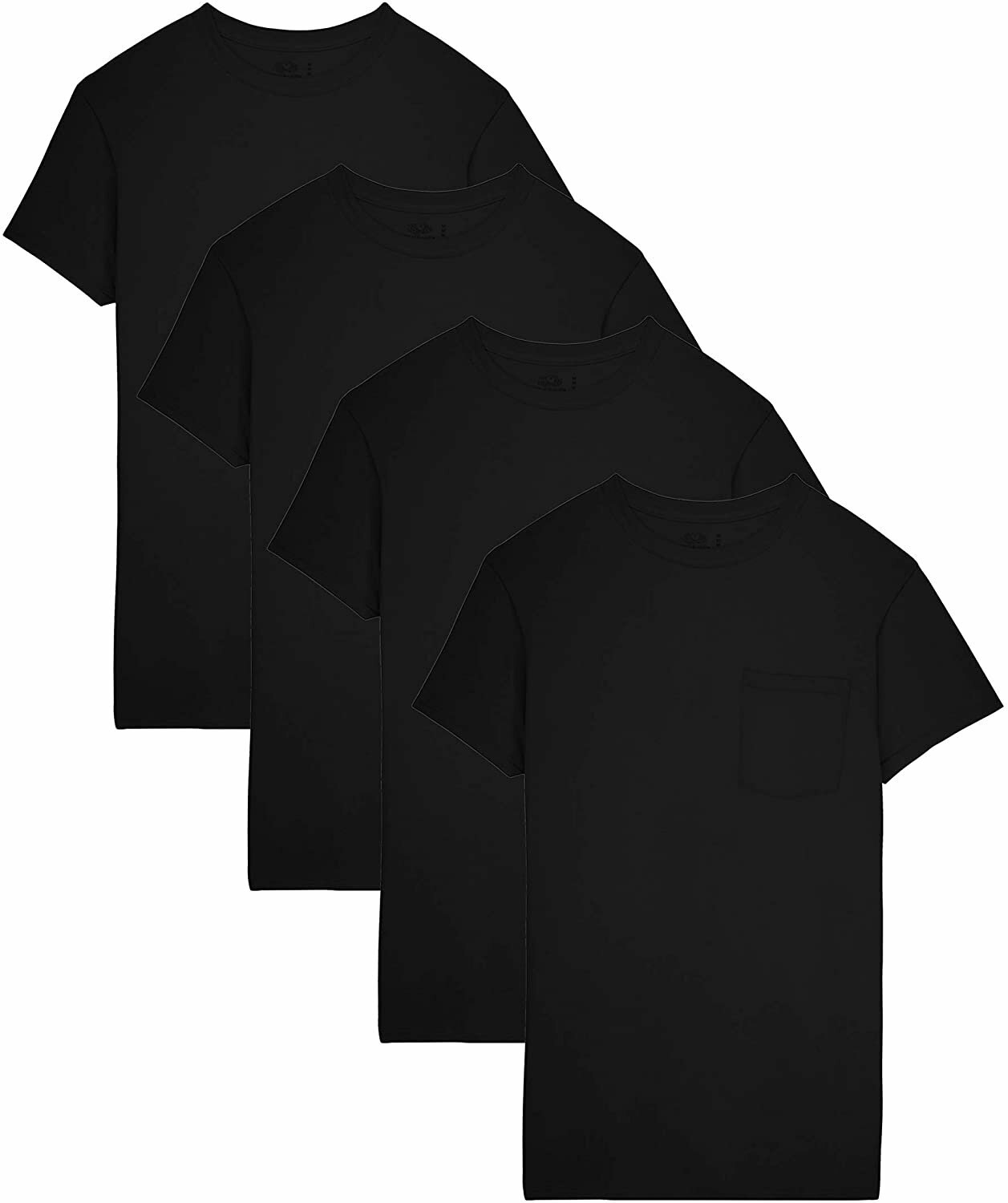 Fruit of the Loom Men's Pocket T-Shirts L-3X 4-PACK Black or Gray