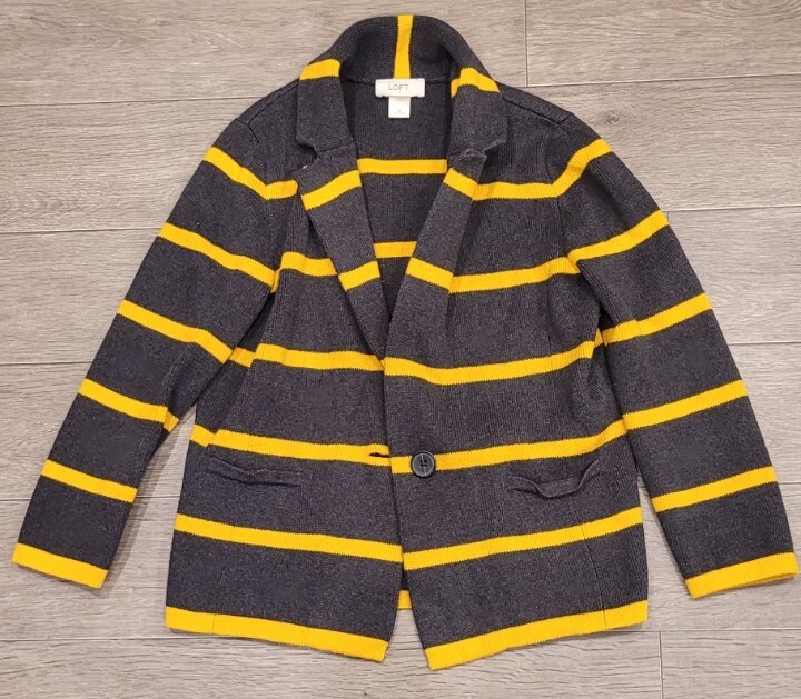 ANN TAYLOR LOFT WOMENS GRAY YELLOW CARDIGAN SWEATER JACKET SZ