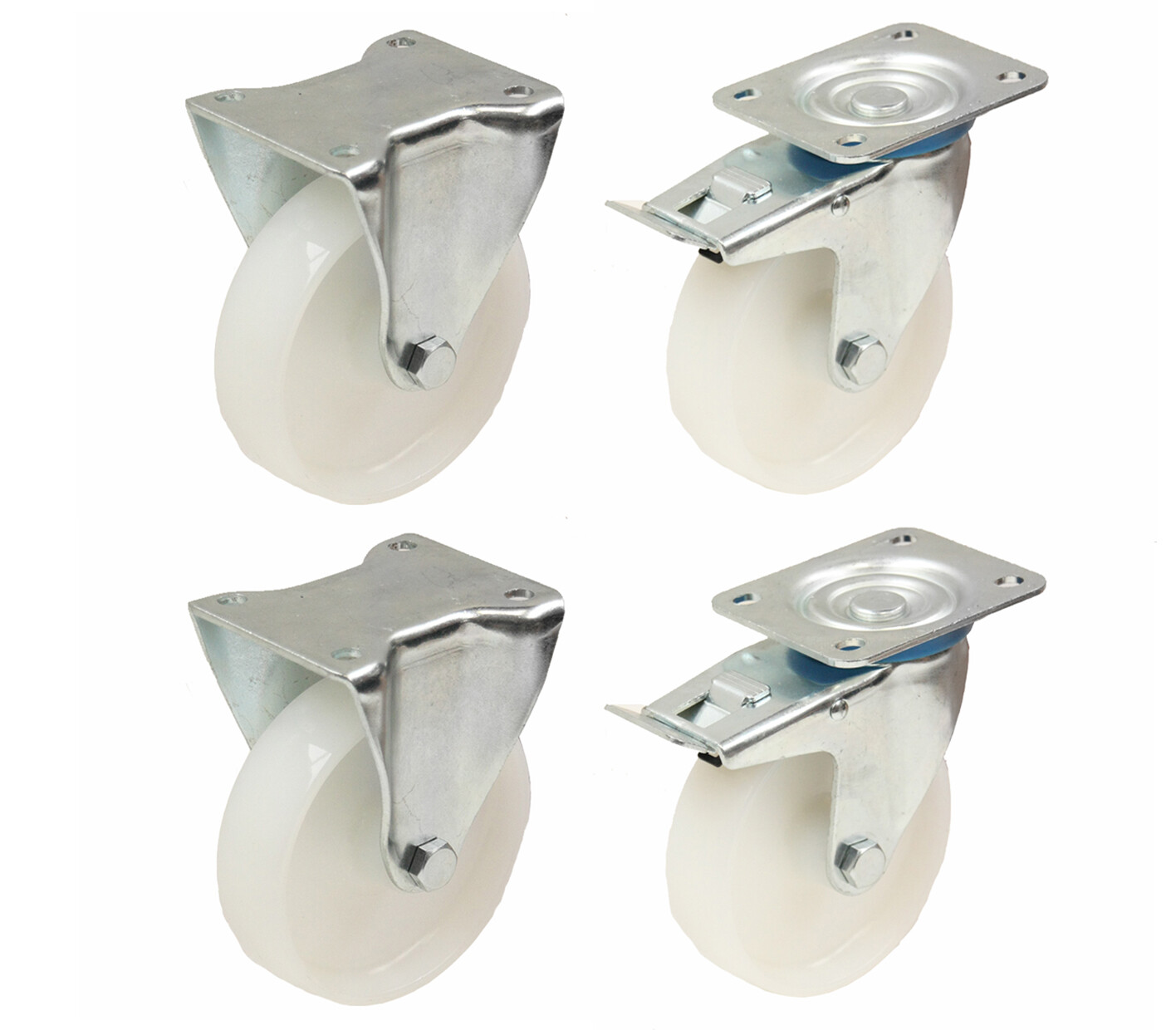 4 - 150mm 6"" inch nylon castors heavy duty fixed & braked castors set 300kg each