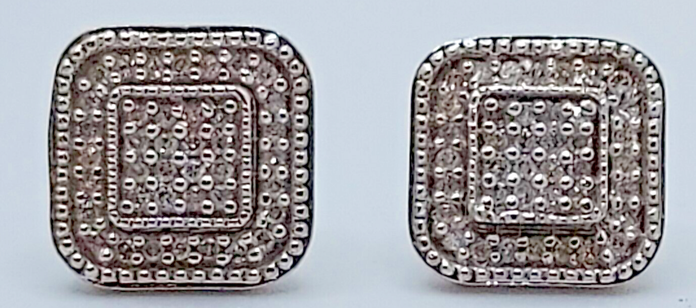 Vintage 10MM Sterling Silver Pave Diamond Cluster Earrings
