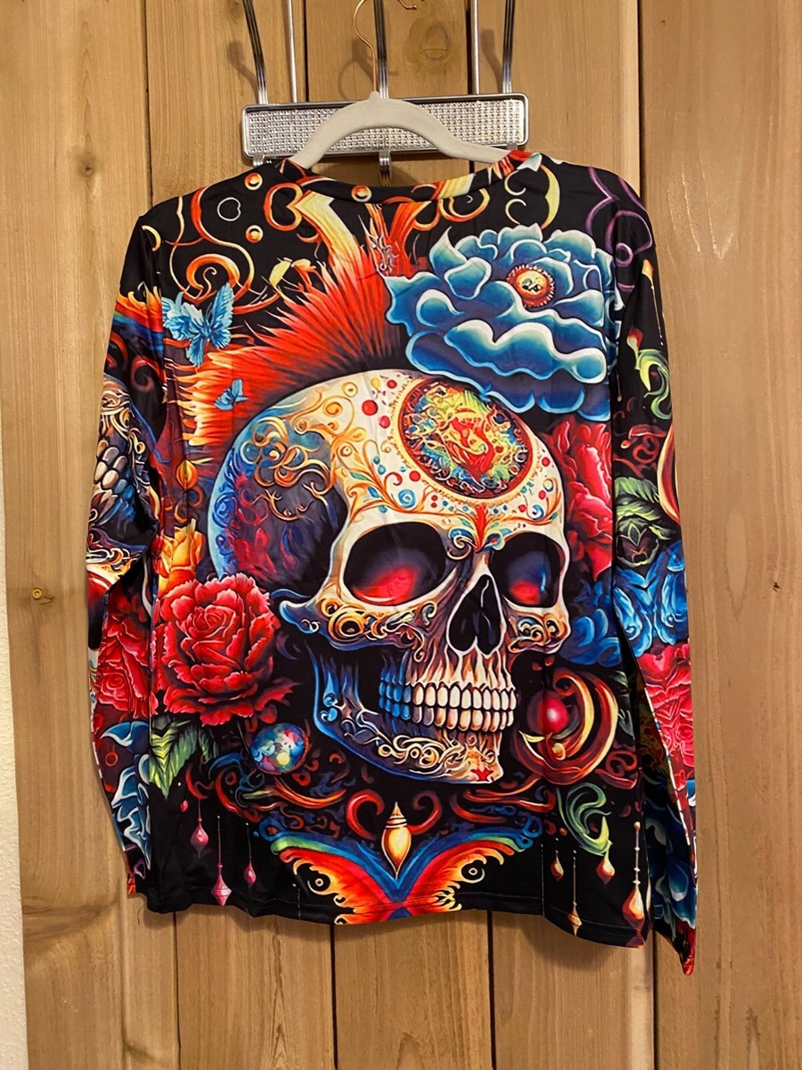 トップス 20AW SKULL FLOWER long shirt Multicolor Floral & Skull Fall Long sleeve Top size L NWOT