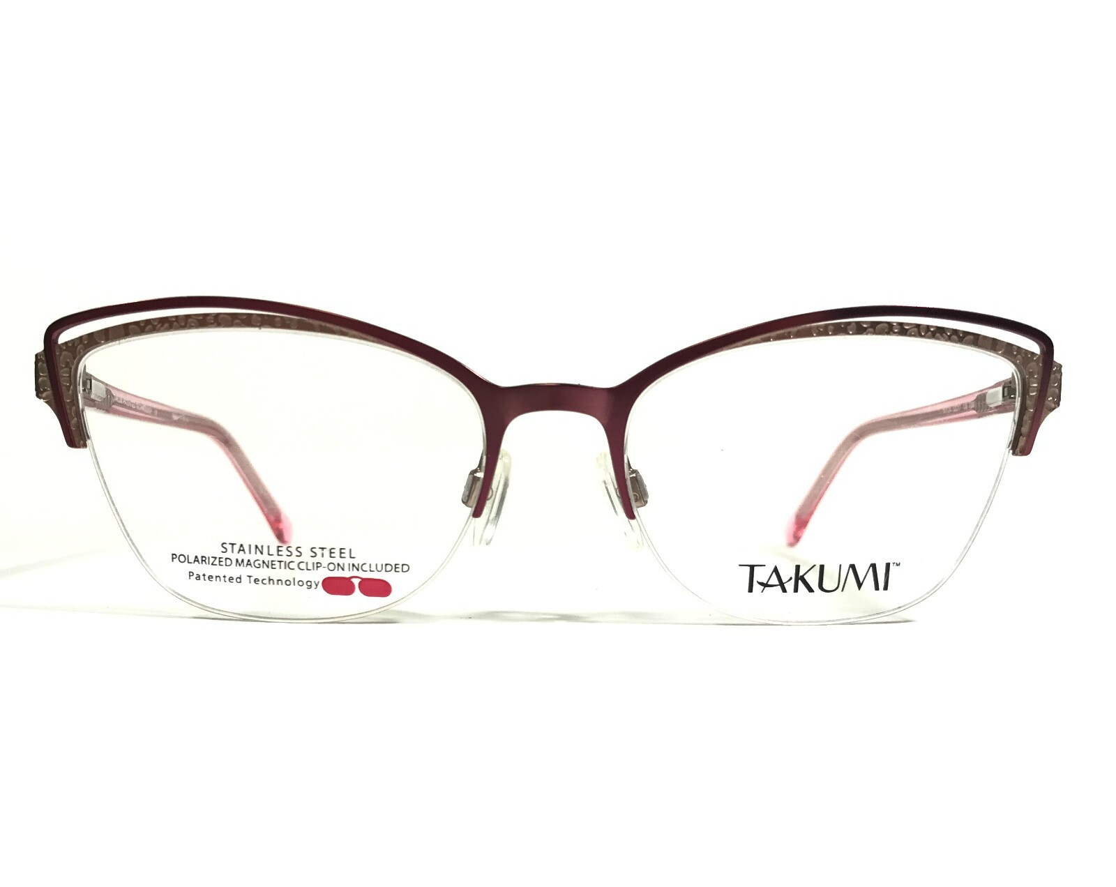 Оправа для очков Takumi TK1124 030 из розового золота с полуободком Кошачий глаз 52-17-135 14390₽