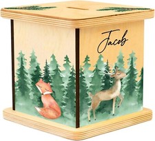 Personalized Woodland Wooden Piggy Bank for Kids, Custom Gifts for Boys Kid Ver5