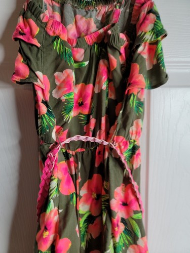 Justice Girls Size 8 Green Pink Romper School Cute Tropical Belt Vacation Summer - Picture 5 of 7