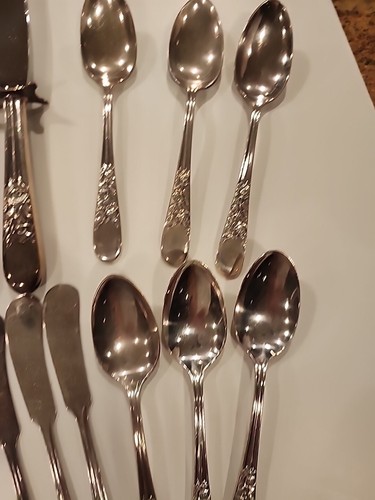 Servizio posate vintage Wallace piatto nove fiori argento per 6 + hostess - Foto 5 di 16
