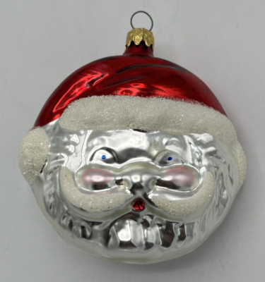 Old World Ornament Santa Face Double Sided Silver Blown Glass Christmas Decor