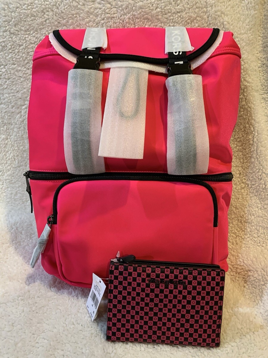 NWT MICHAEL KORS The Michael Bag Large Flap Backpack Pink With Wallet
