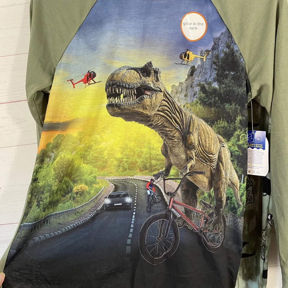 Пижамный набор Wonder Nation Boys Dinosaur Glow in the Dark флисовое дно размер 18/2XL - Изображение 3 из 4