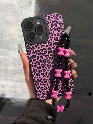 Leopard Phone Case with Charm Painted 3D Design Straight Edge for iPhone Galaxy