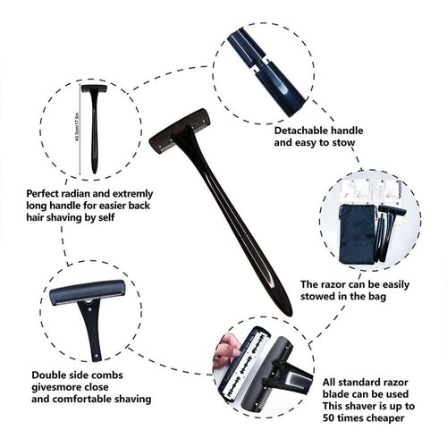 Man Back Razor Shaver Groomer Body Hair Removal Trimmer Long Handle Manscaping - Picture 10 of 11