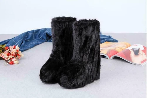 Real Mink Fur Women Mid-calf Boots Multi-Color Warm Pull On Snow Winter Shoes  - Bild 3 von 13