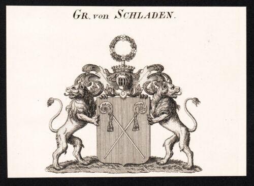 Schladen Wappen coat of armes Kupferstich Genealogie Heraldik heraldry 1820 - Bild 1 von 1