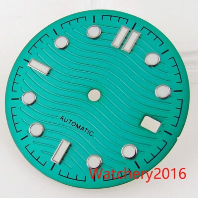 Bliger 31MM Greenish-Blue Wave Watch Dial Date Window Luminous Fit NH35 NH36