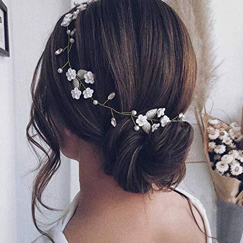 Bride Flower Wedding Hair Vine Leaf Hair Piece Pearl Bridal Headpiece Silver - Picture 4 of 8