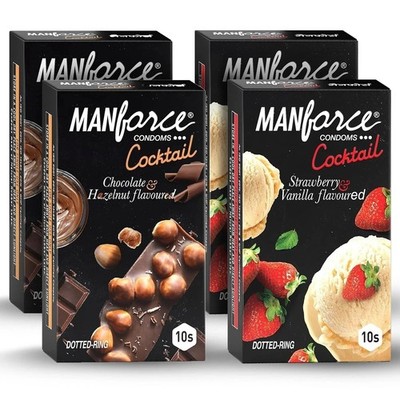 Manforce Cocktail Dotted Ring Condoms Combo Strawberry Vanilla Choco 4×10