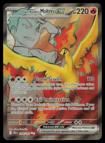 TEAM ROCKET'S MOLTRES EX 208/182 UR DESTINED RIVALS POKEMON HOLO NM