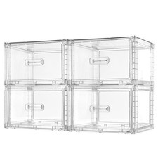 4 Pack Clear Stackable Storage Drawers 15QT, Easily Assemble Closet Organizer...